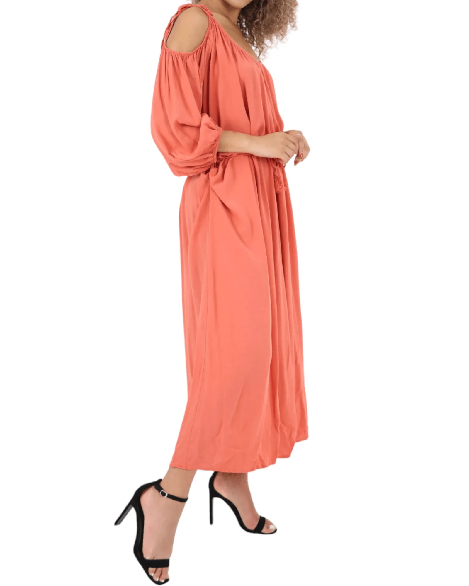 Cold Shoulder Belted Maxi Dress