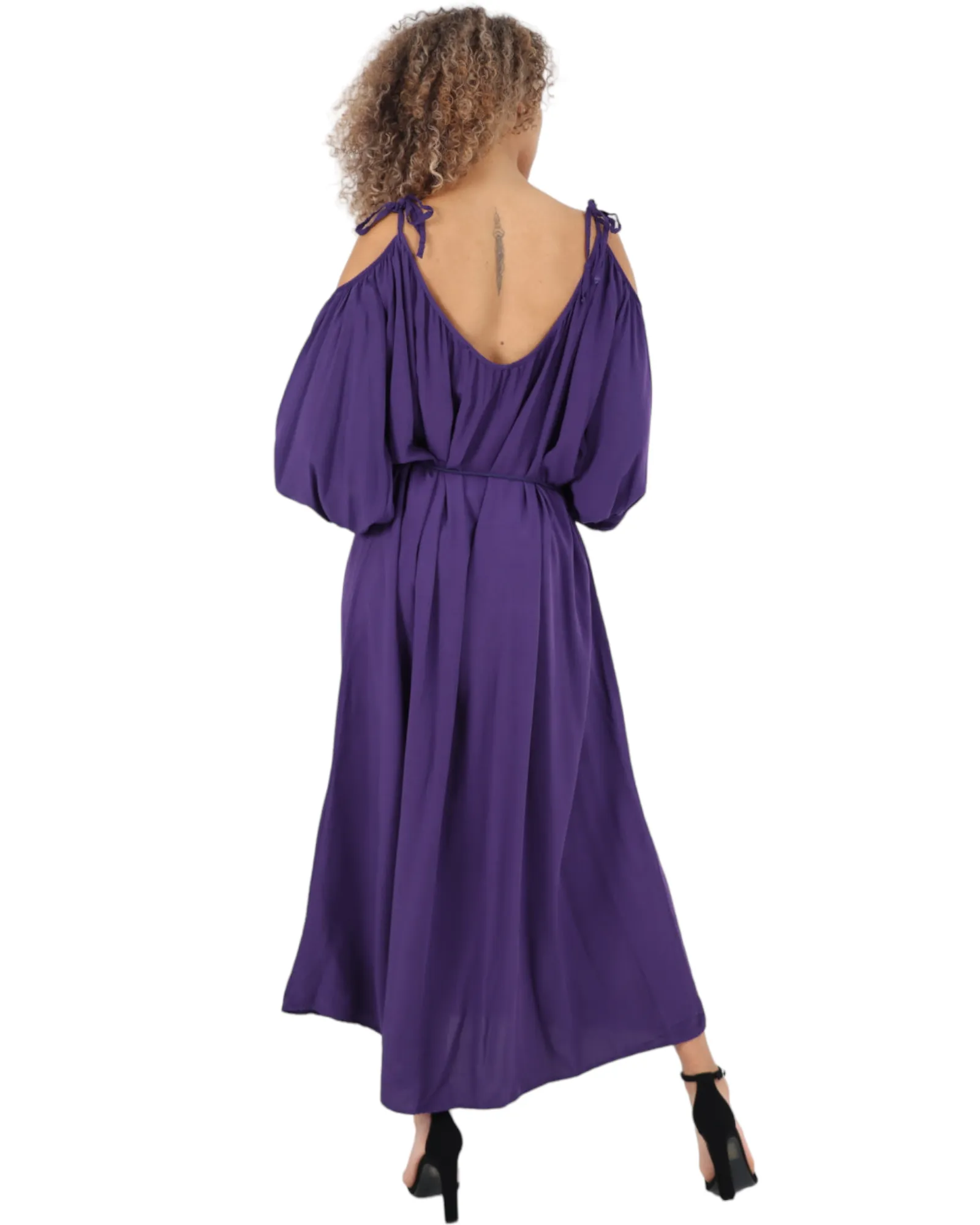 Cold Shoulder Belted Maxi Dress