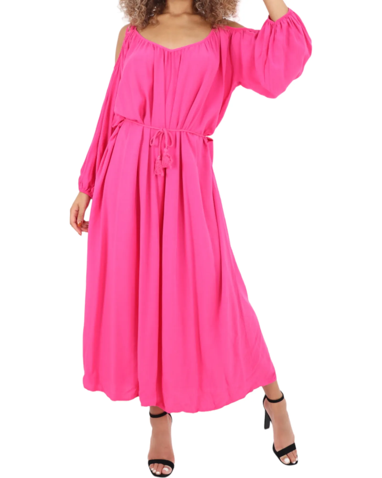 Cold Shoulder Belted Maxi Dress