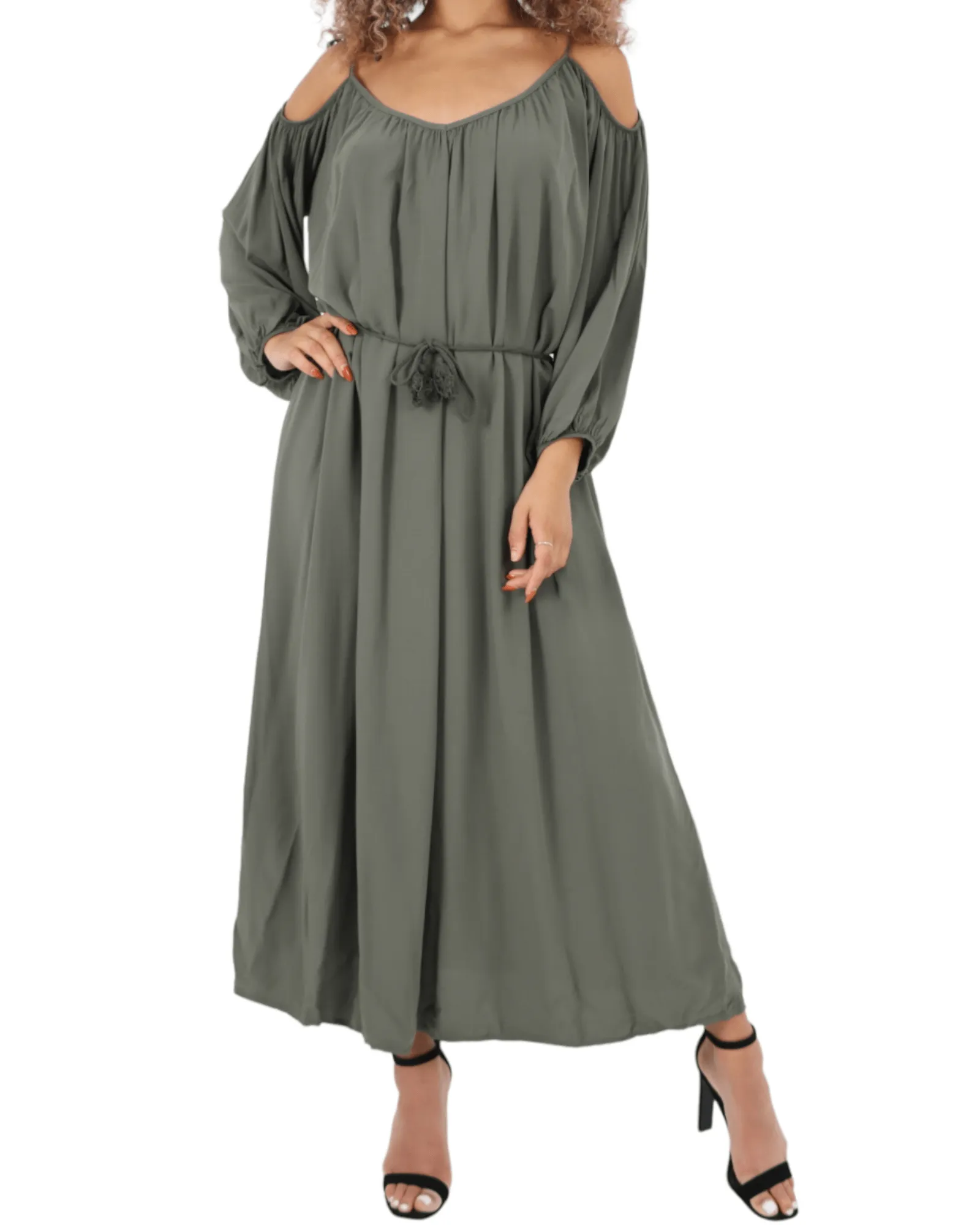 Cold Shoulder Belted Maxi Dress