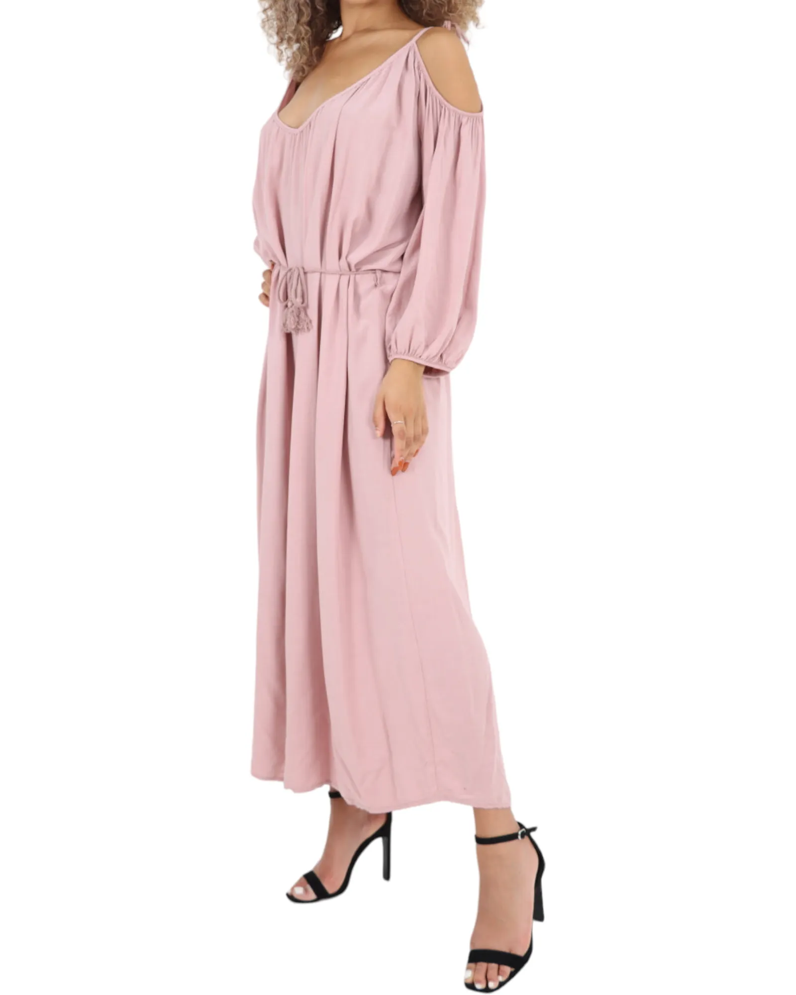 Cold Shoulder Belted Maxi Dress