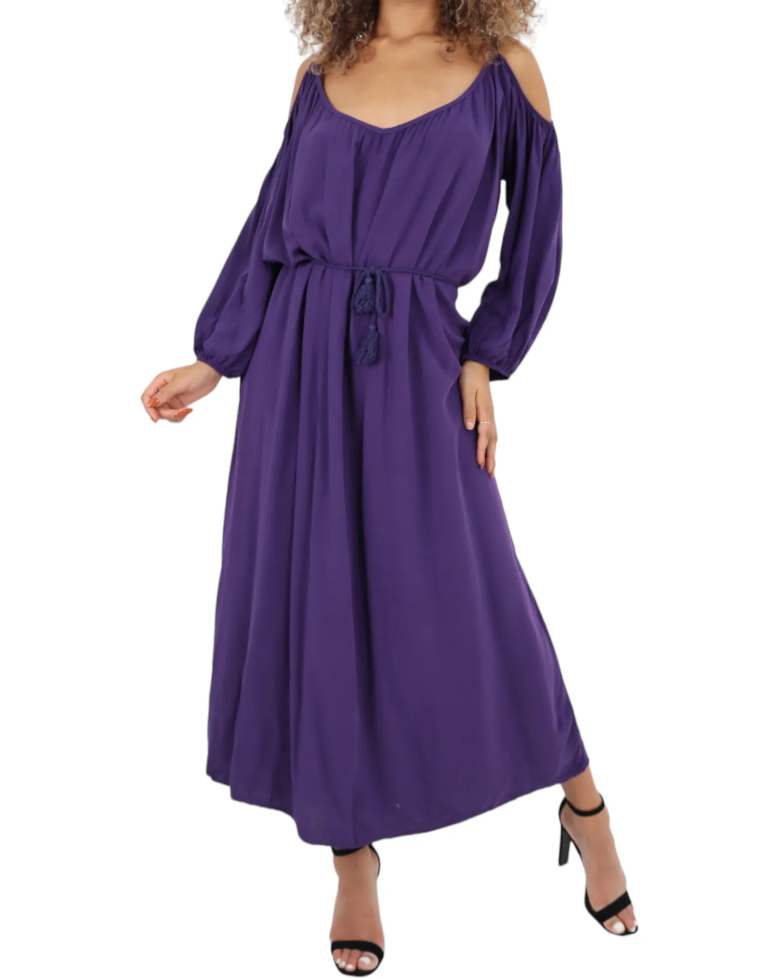 Cold Shoulder Belted Maxi Dress