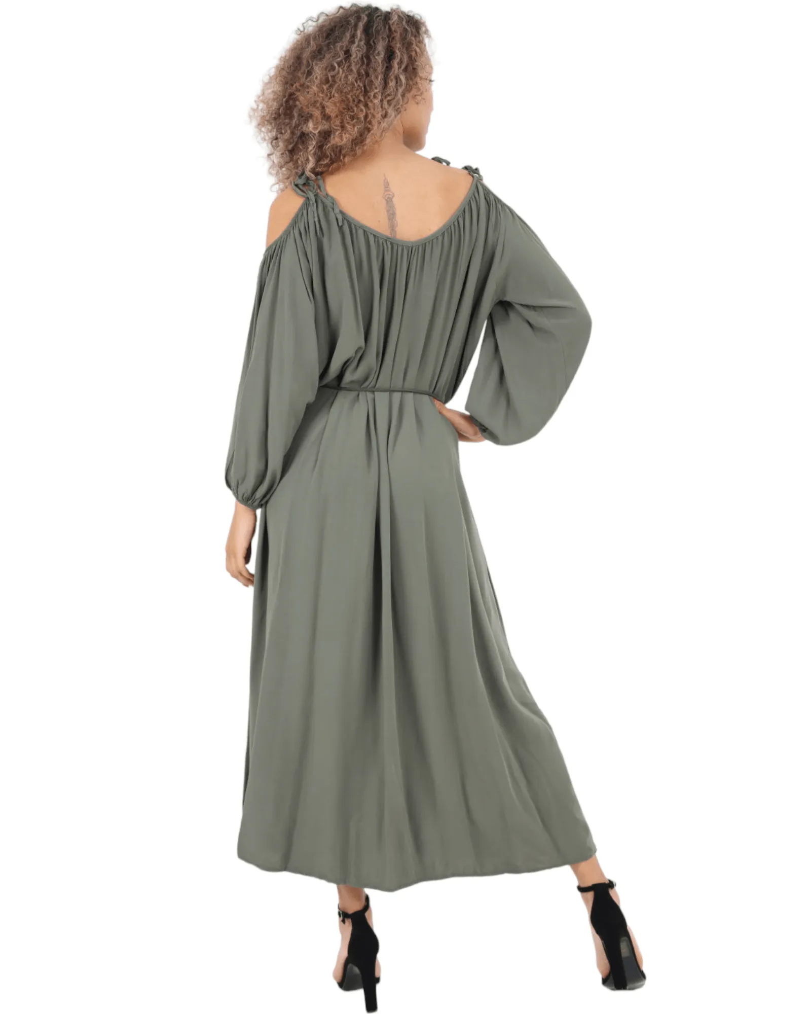 Cold Shoulder Belted Maxi Dress