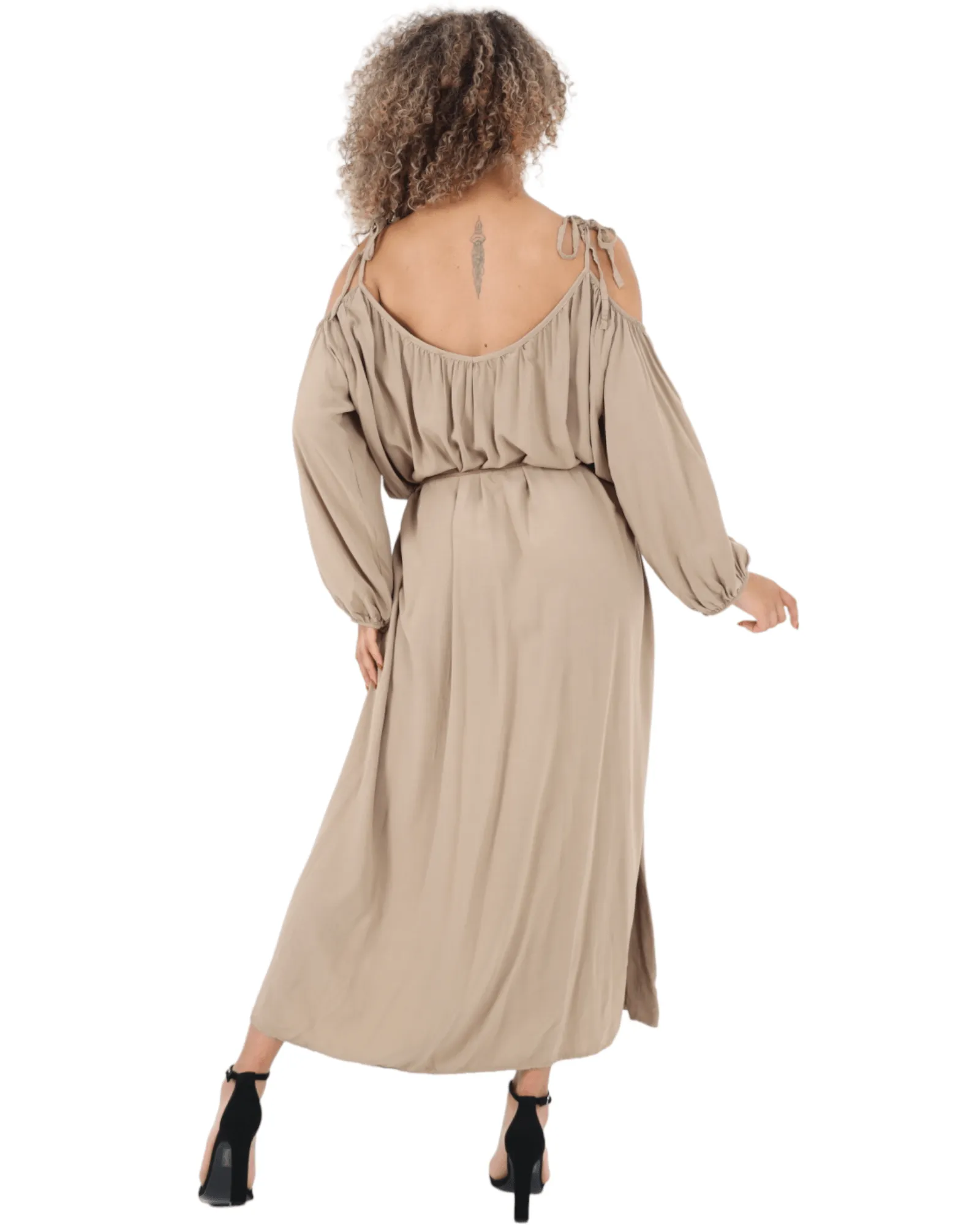 Cold Shoulder Belted Maxi Dress