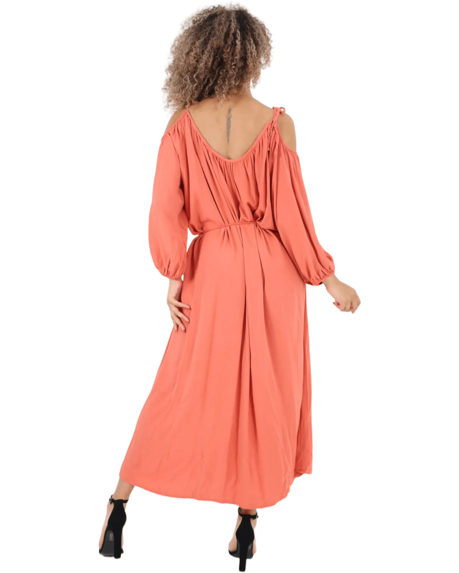 Cold Shoulder Belted Maxi Dress