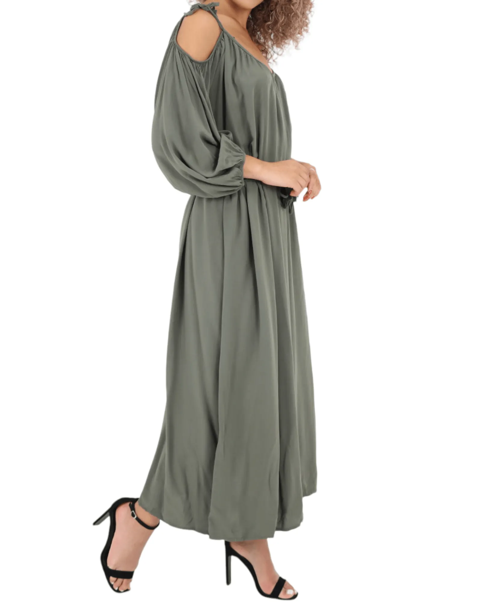 Cold Shoulder Belted Maxi Dress