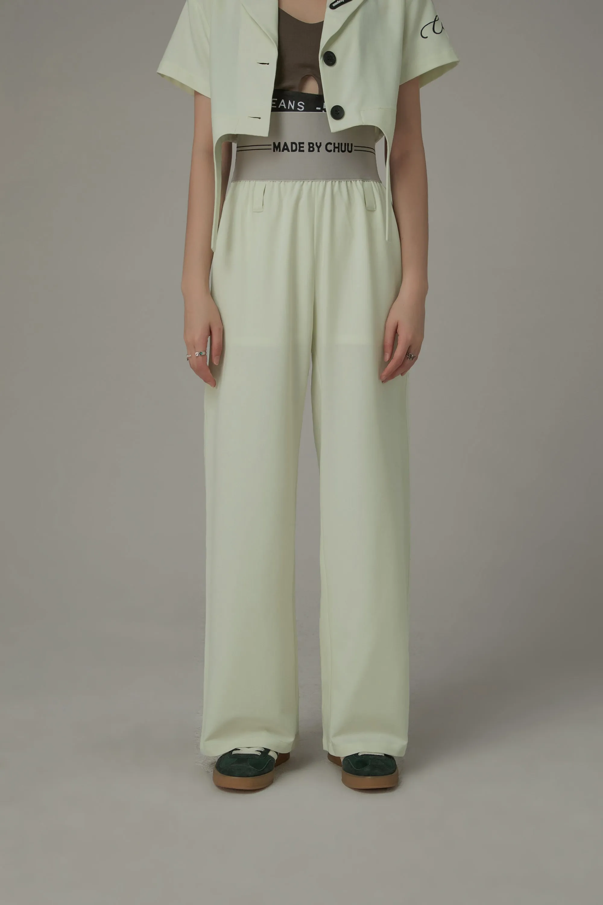 Contrast Letter High Waist Banded Wide Pants