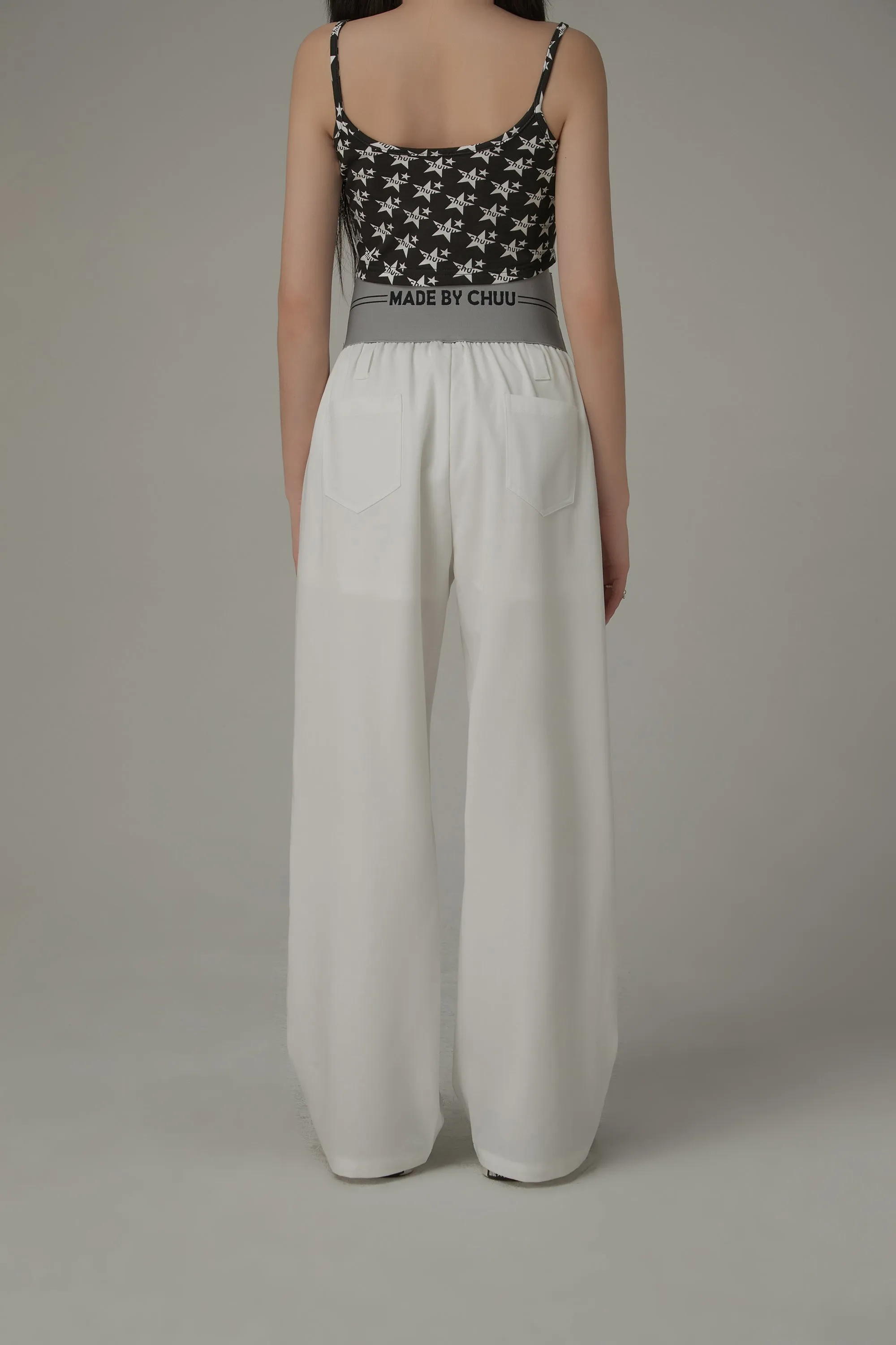 Contrast Letter High Waist Banded Wide Pants