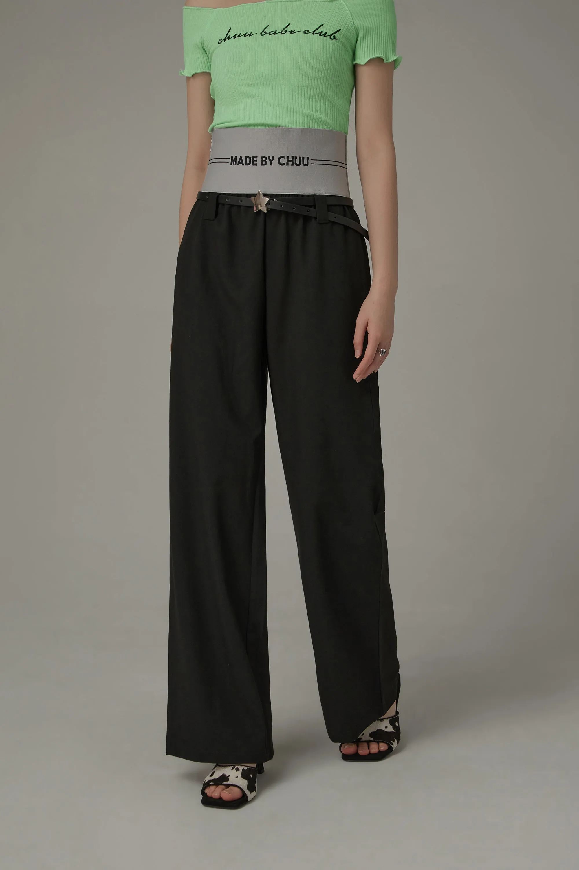 Contrast Letter High Waist Banded Wide Pants