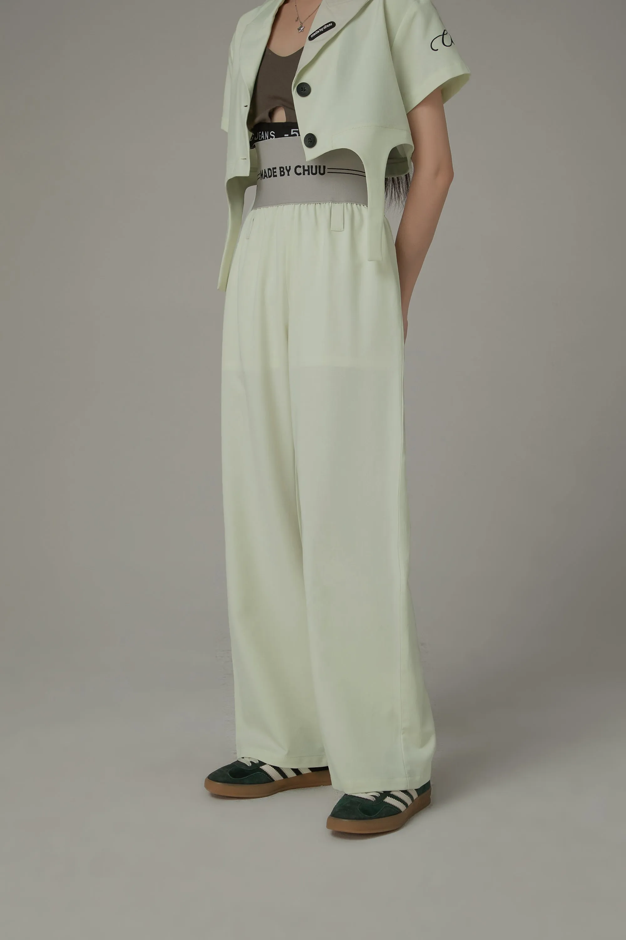 Contrast Letter High Waist Banded Wide Pants