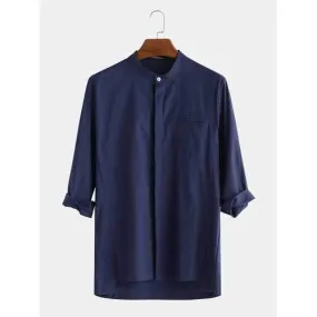 Cotton Linen Solid 3/4 Sleeve Shirt