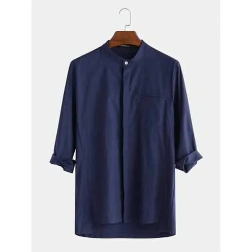 Cotton Linen Solid 3/4 Sleeve Shirt