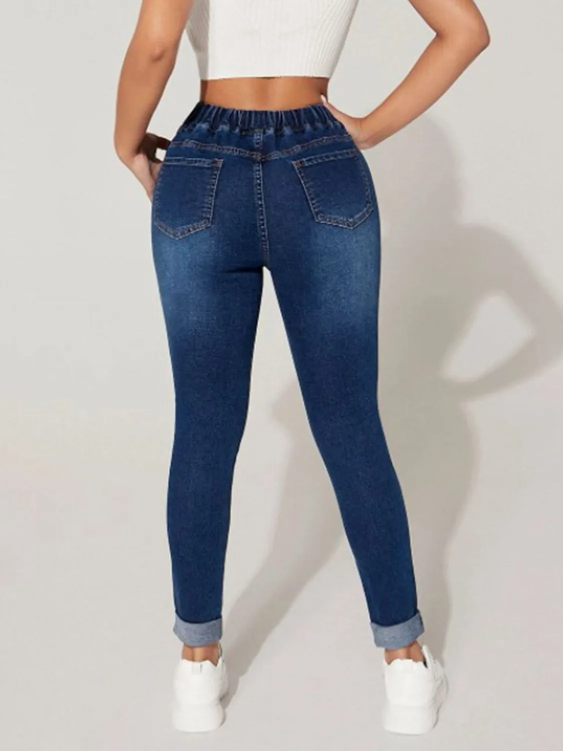 Cropped Adjustable Denim Joggers