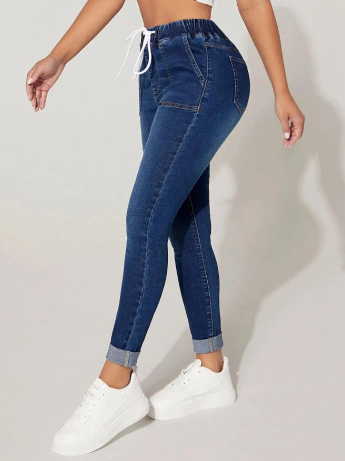 Cropped Adjustable Denim Joggers