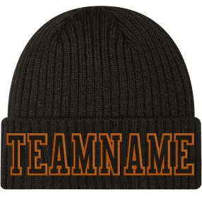 Custom Black Black-Texas Orange Stitched Cuffed Knit Hat