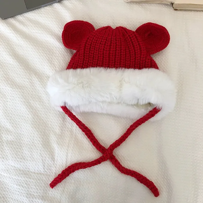 Cute Foreign Style Plush Knitted Hat - Double Layer Ear Protection