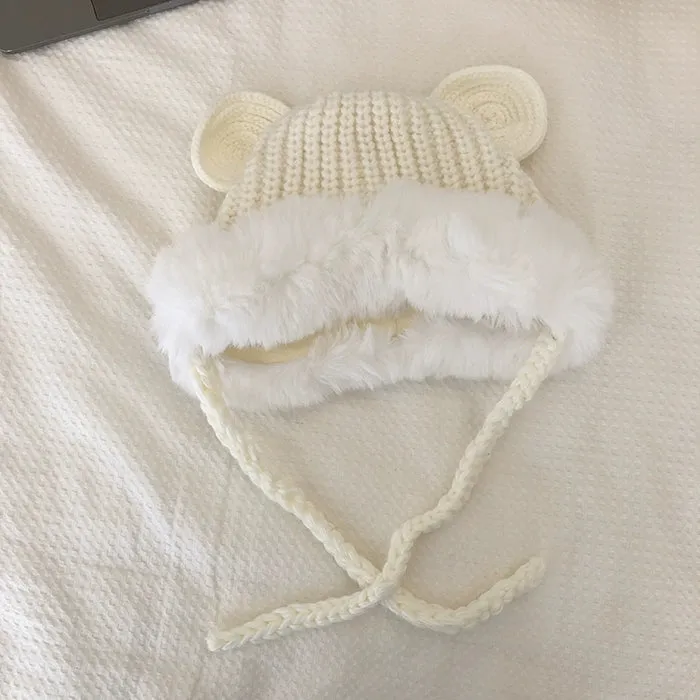 Cute Foreign Style Plush Knitted Hat - Double Layer Ear Protection