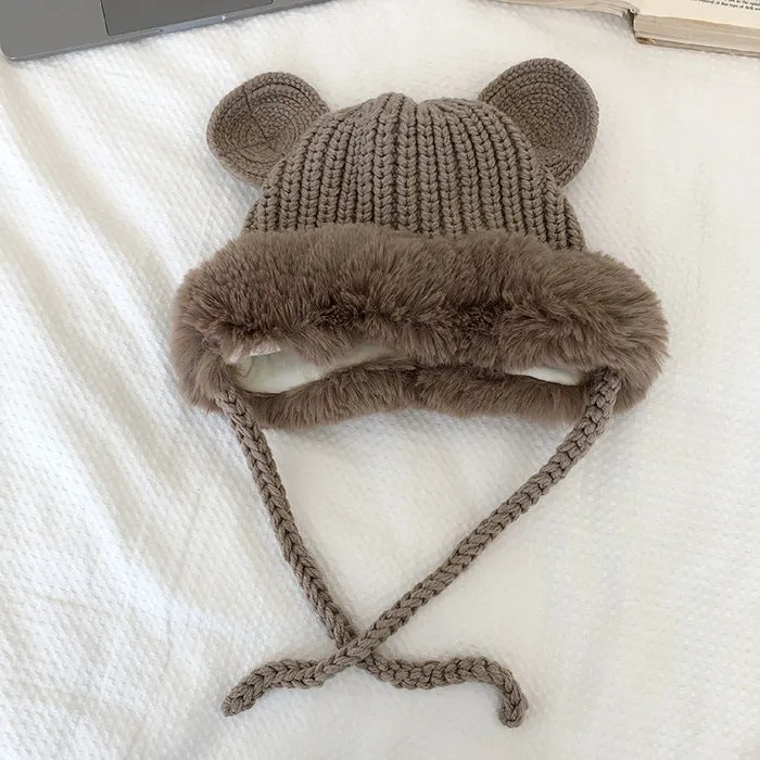 Cute Foreign Style Plush Knitted Hat - Double Layer Ear Protection