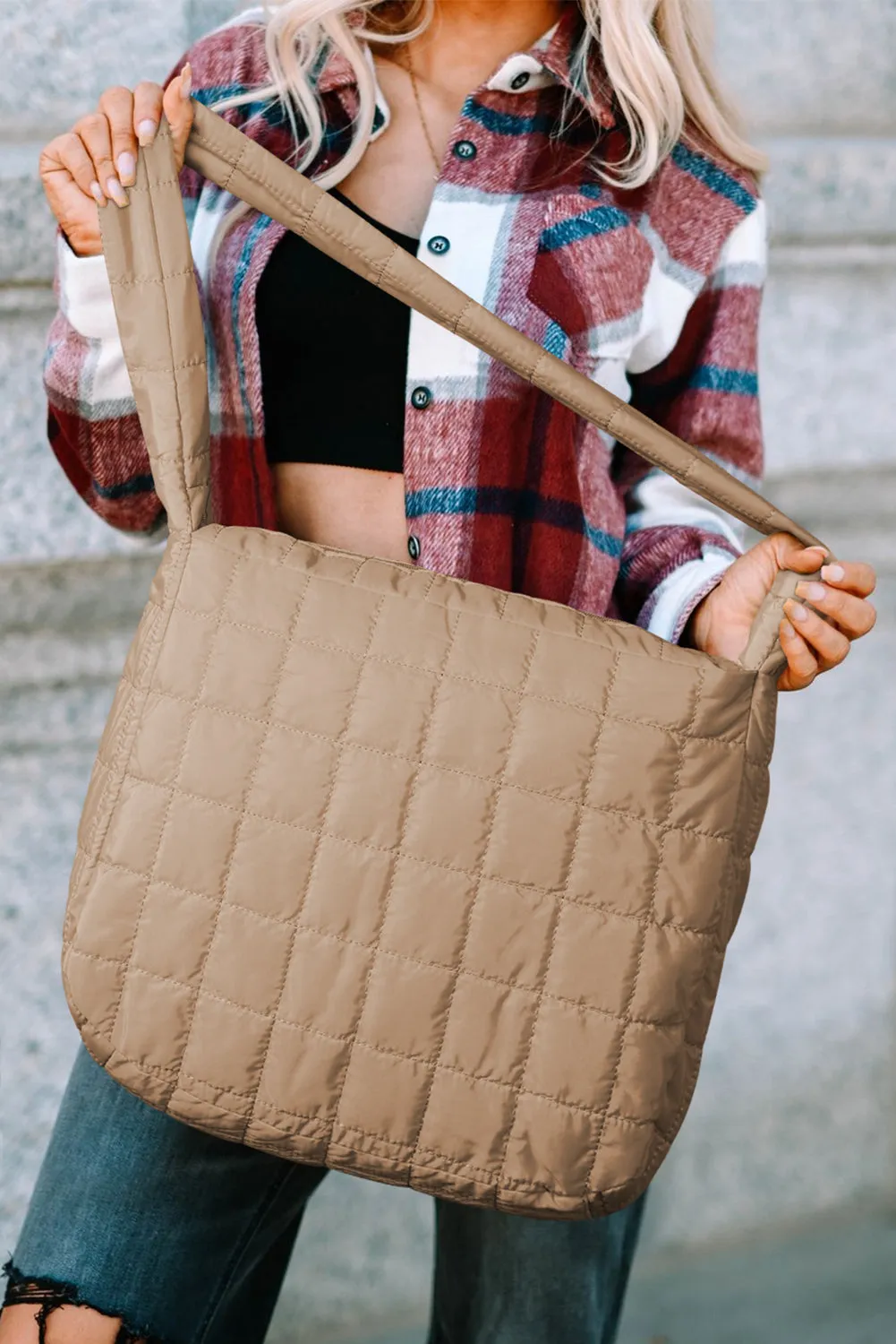 Dark Green Quilted Zipper Large Shoulder Bag