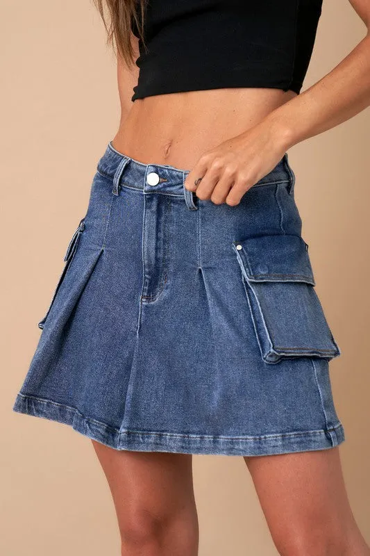 Denim Edge Cargo Mini Skirt