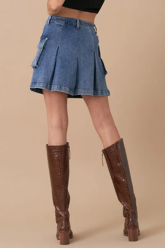 Denim Edge Cargo Mini Skirt