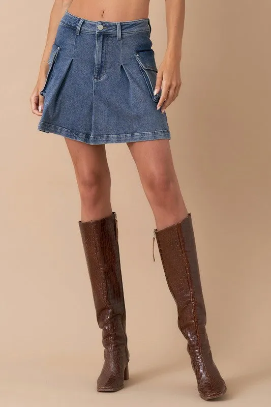 Denim Edge Cargo Mini Skirt