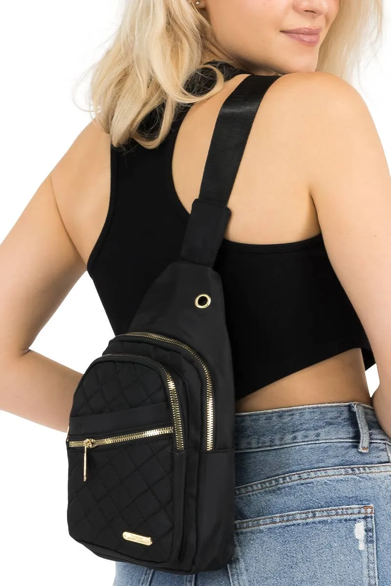 Diamond Quilted Polyester Shoulder Sling Bag