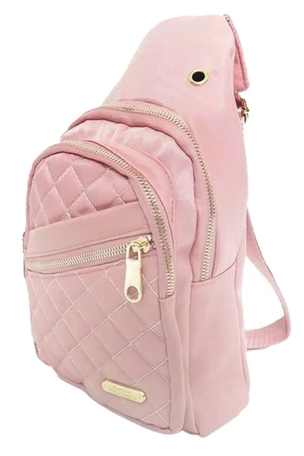 Diamond Quilted Polyester Shoulder Sling Bag