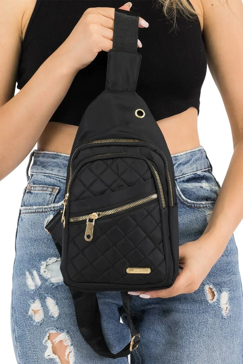 Diamond Quilted Polyester Shoulder Sling Bag