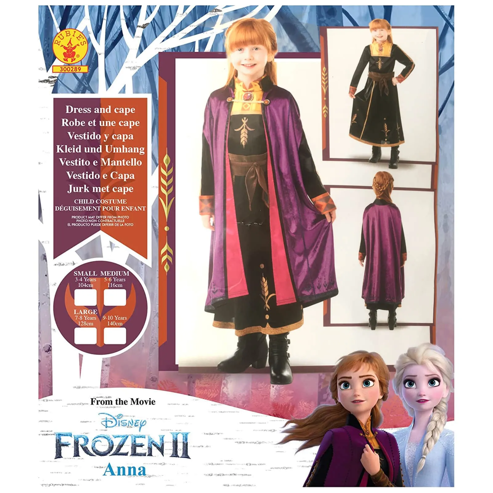 Disney Frozen Anna Dress & Cape Deluxe Fancy Dress Costume