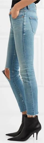 Distressed Mid-Rise Skinny Jeans