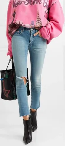 Distressed Mid-Rise Skinny Jeans