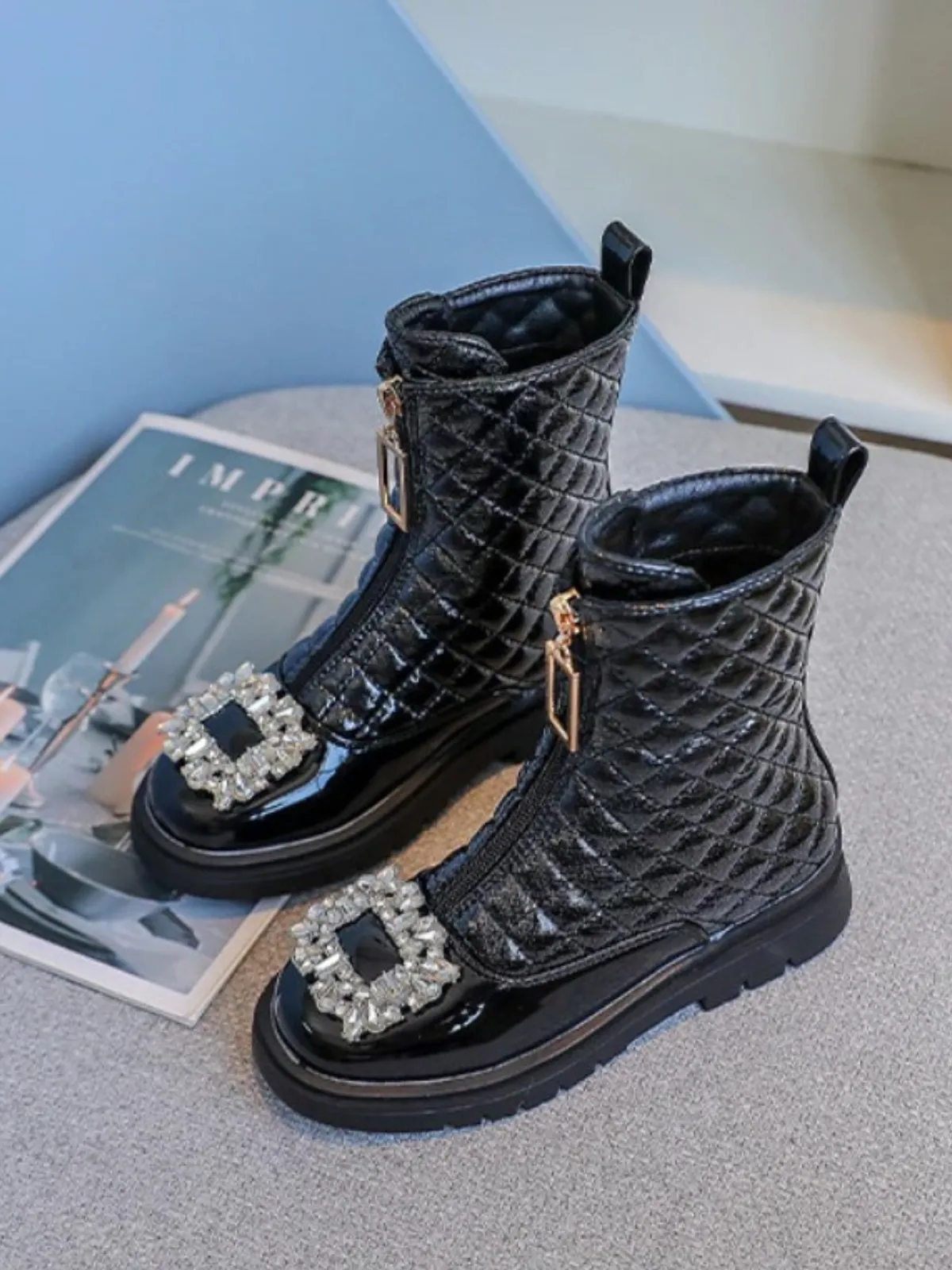 Elegant And Charming Quilted Patent Boots By Liv and Mia