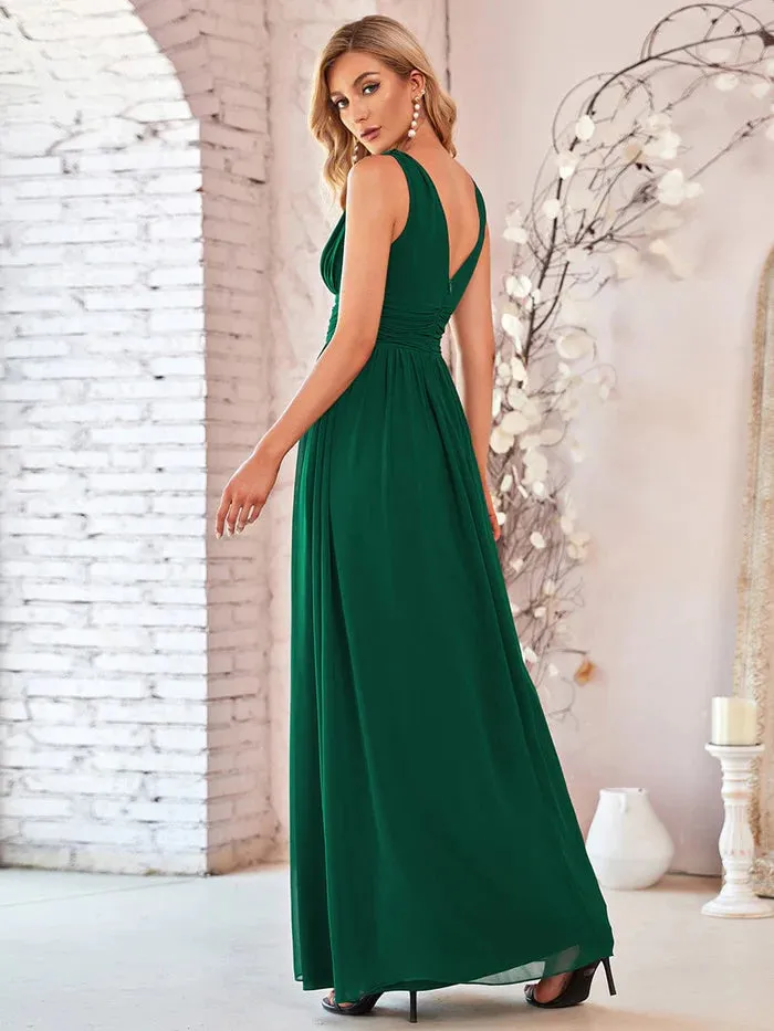 Elegant Sleeveless V-Neck Maxi Chiffon Bridesmaid Dress