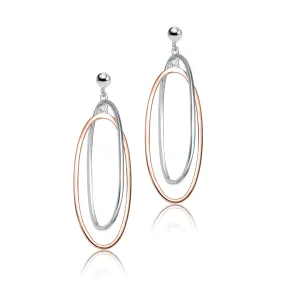 Elegant Sterling Silver Two-Tone Oval Earrings