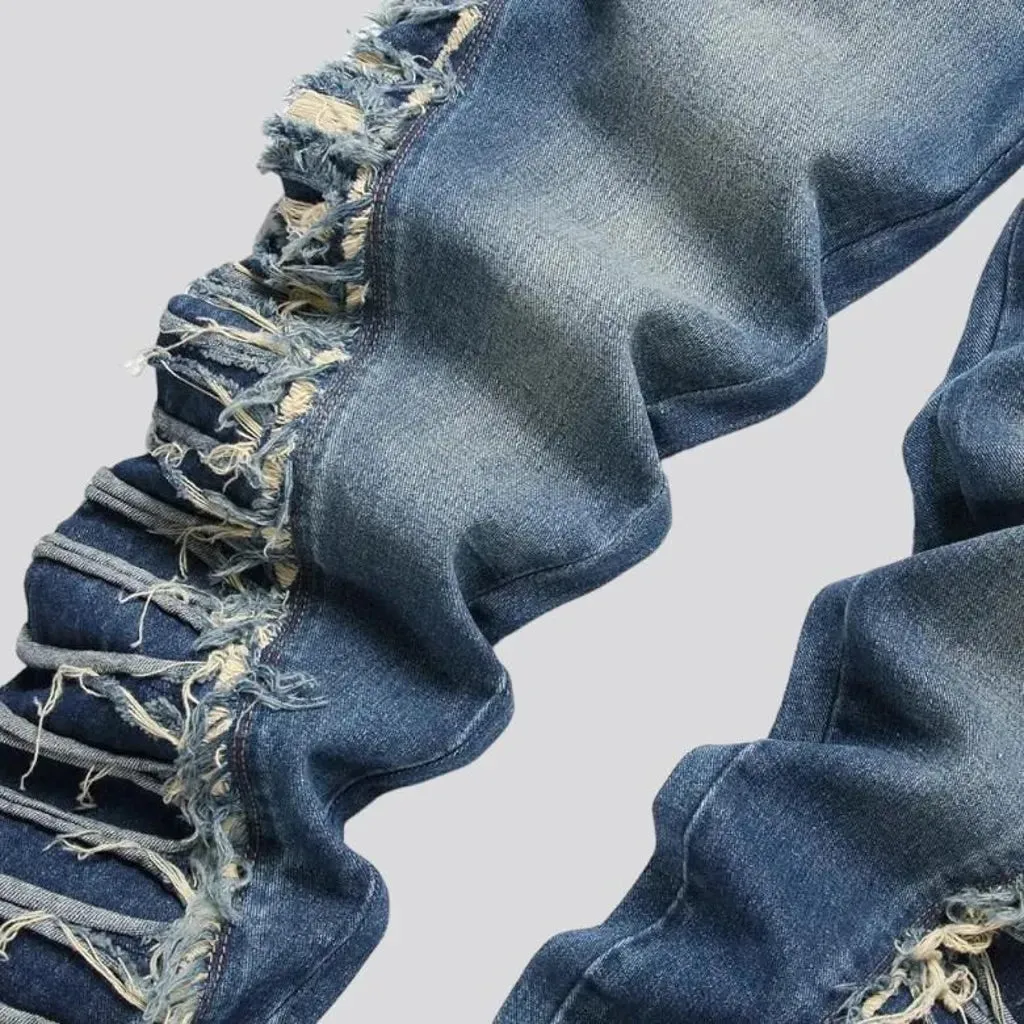 Embroidered men's sanded jeans