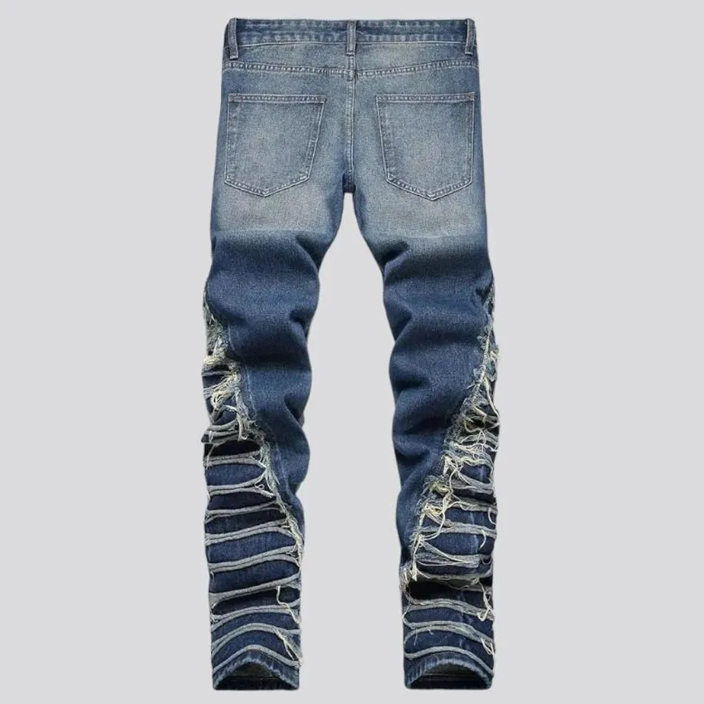 Embroidered men's sanded jeans