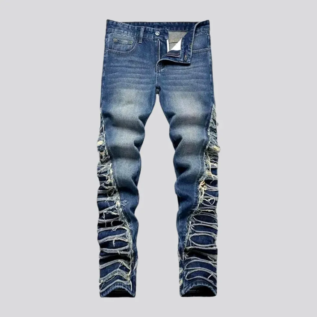 Embroidered men's sanded jeans