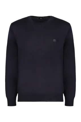 ETRO Luxury Crew-Neck Sweater in Deep Blue 100% Wool