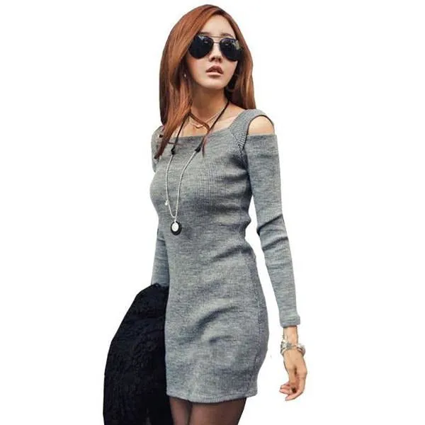 Fashion Knitted Dress Women Long Sleeve Winter Dress