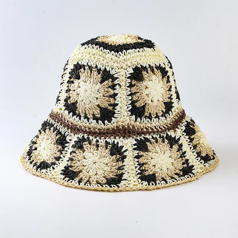 Floral Crochet Straw Bucket Hats - 11 Colors