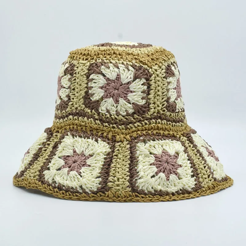 Floral Crochet Straw Bucket Hats - 11 Colors