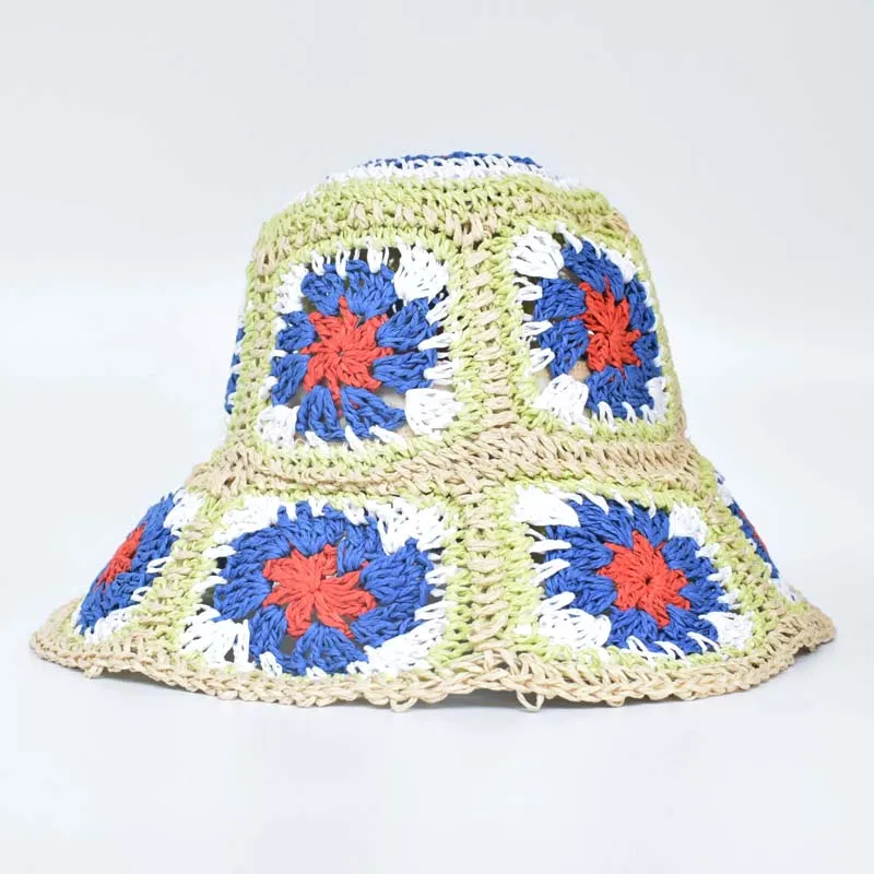 Floral Crochet Straw Bucket Hats - 11 Colors