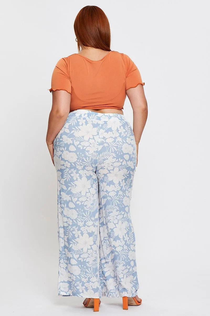 Floral Print Wide Leg Pants High Waist