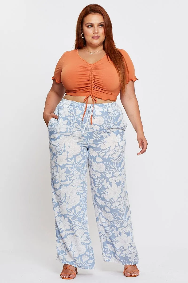 Floral Print Wide Leg Pants High Waist