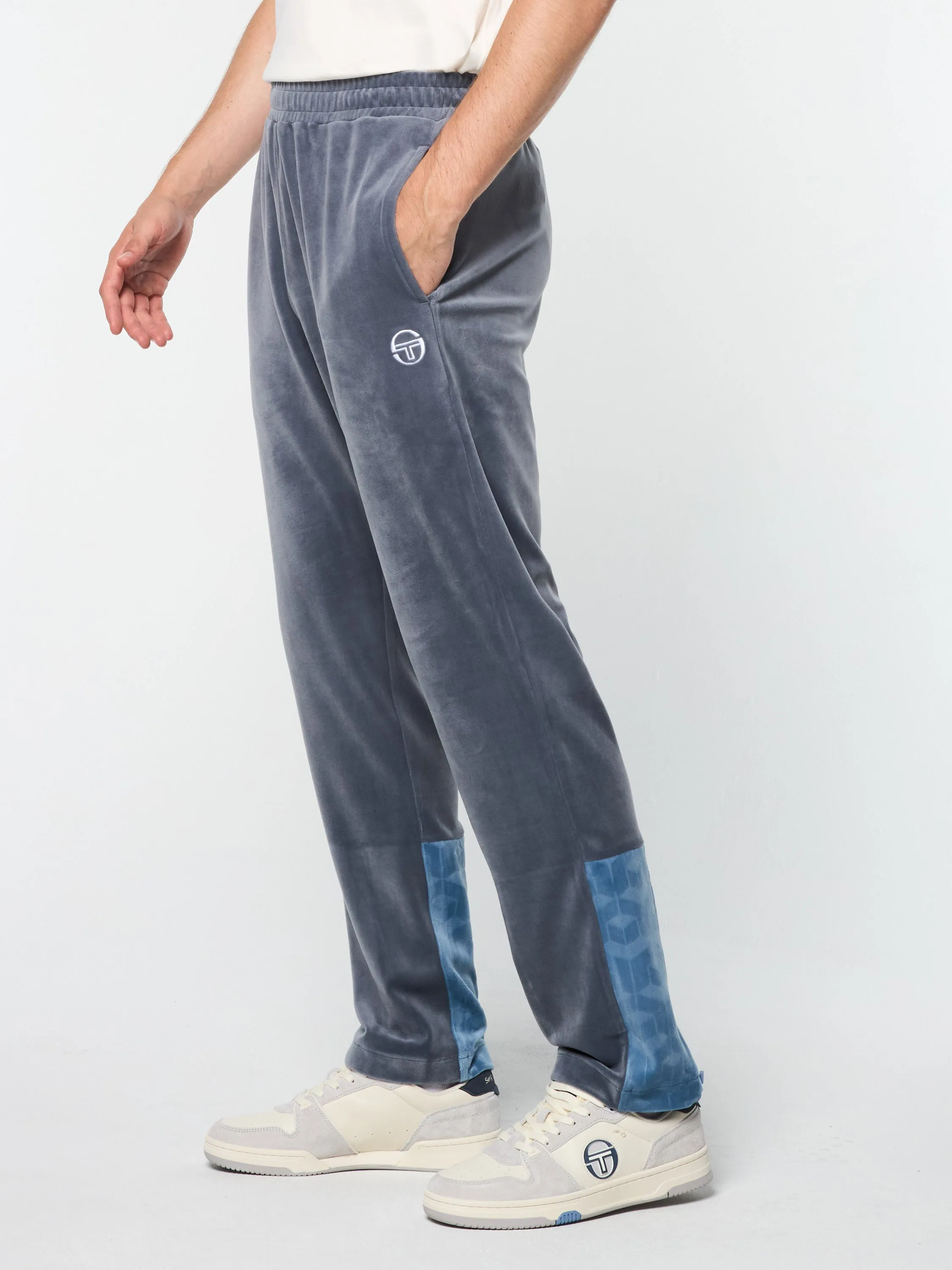 Foggia Velour Debossed Track Pant- Grisaille