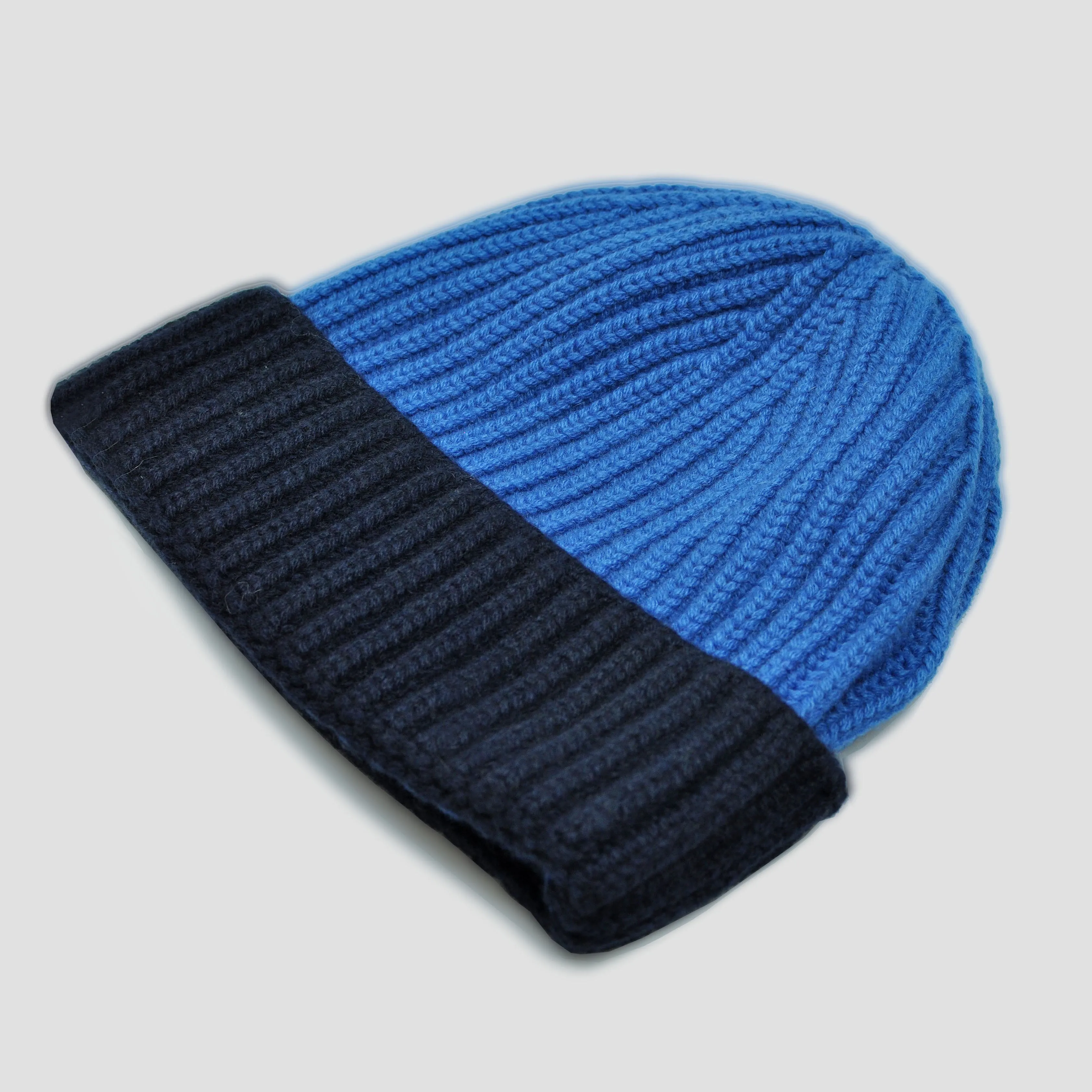 Four Ply Cashmere Winter Beanie in Blue & Navy