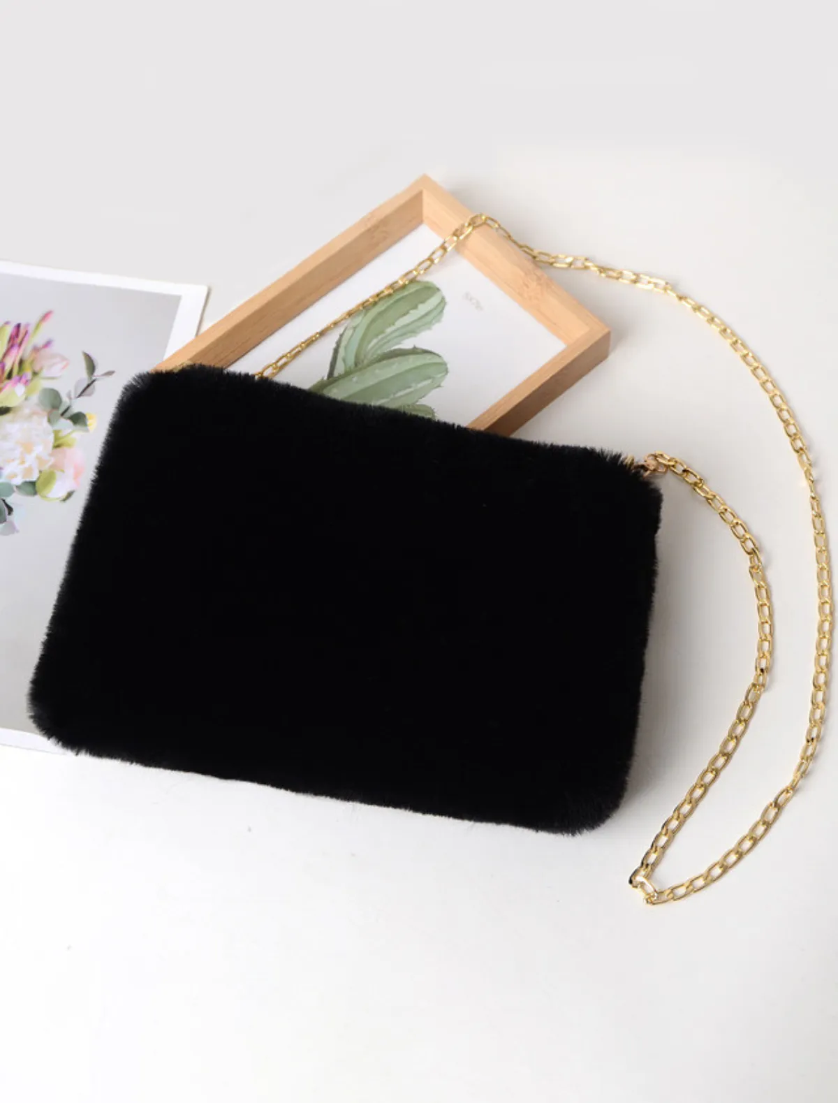 Fur Vibes Plush Crossbody Clutch Purse