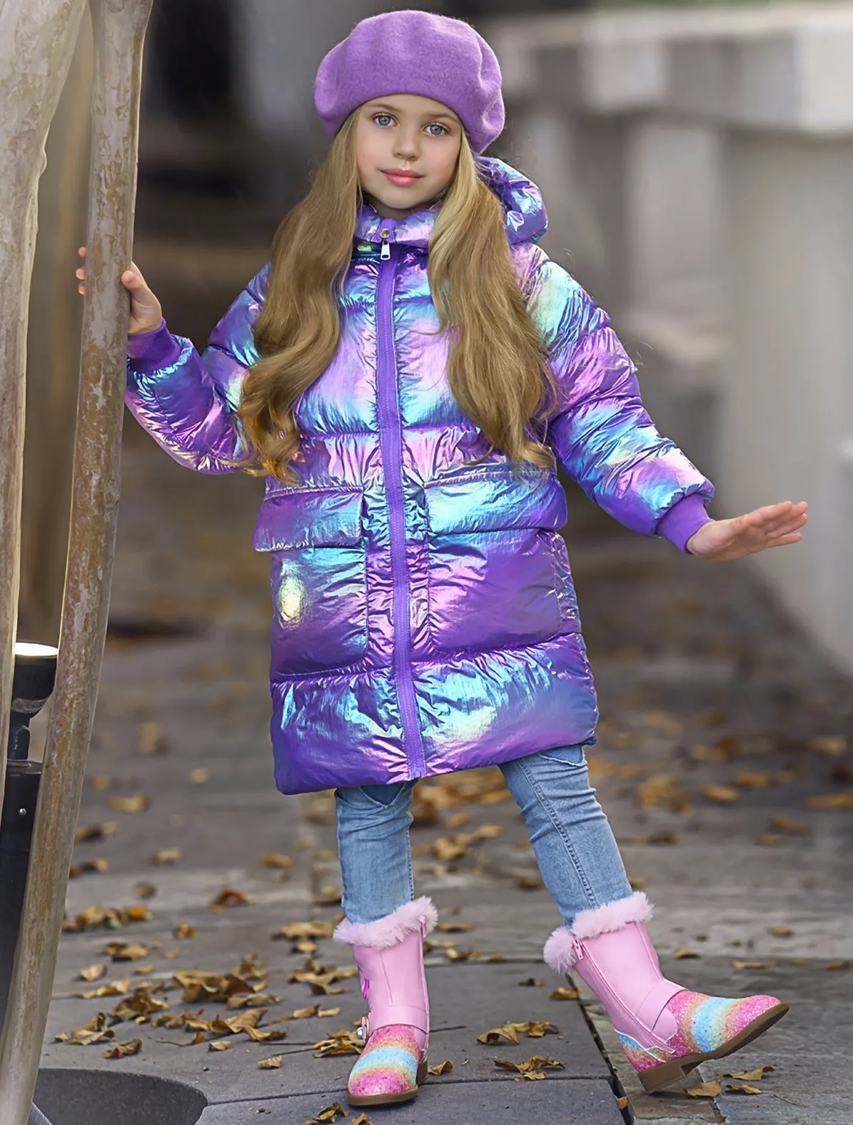 Girls Metallic Puffer Coat