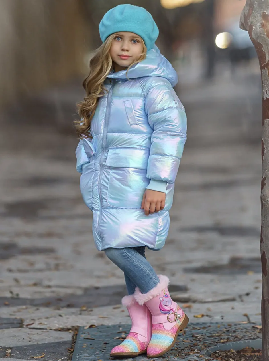 Girls Metallic Puffer Coat